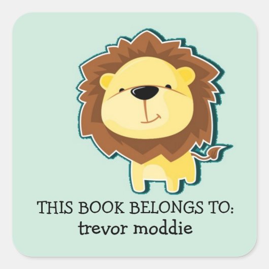 可愛いライオンブルー スクエアシール (正面)