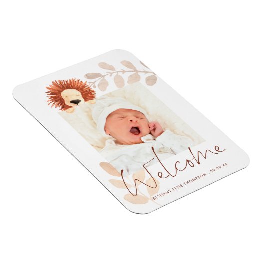 可愛いライオンベビー写真記念撮影お誕生日おめでとう マグネット (右側)