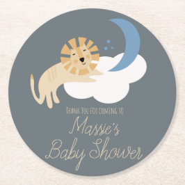 可愛いライオンムーンクラウドベビーシャワーありがとう ラウンドペーパーコースター