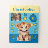 可愛いライオン写真名ブルー黄色キッズ ジグソーパズル (縦)