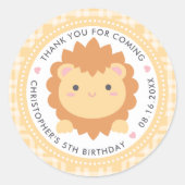 可愛いライオン来子供の誕生日ありがとう ラウンドシール (正面)