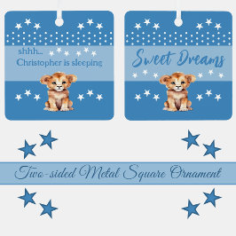 可愛いライオンshhh名前を付けて青く眠っている メタルオーナメント