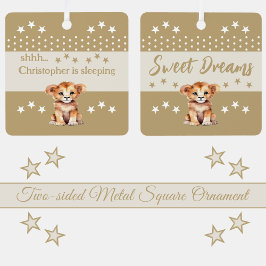 可愛いライオンshhh名前を追加の眠っている茶色 メタルオーナメント
