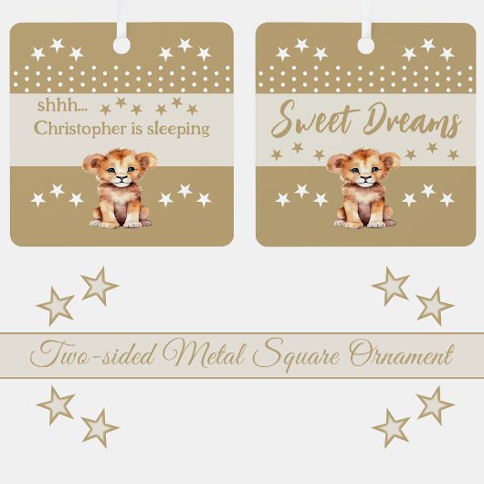 可愛いライオンshhh名前を追加の眠っている茶色 メタルオーナメント