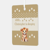 可愛いライオンshhh名前を追加の眠っている茶色 メタルオーナメント (正面左)