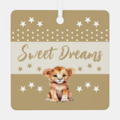 可愛いライオンshhh名前を追加の眠っている茶色 メタルオーナメント (裏面)