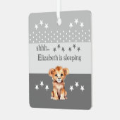 可愛いライオンshhh名前を追加グレー眠っている メタルオーナメント (正面左)