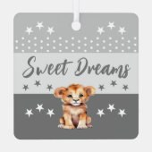 可愛いライオンshhh名前を追加グレー眠っている メタルオーナメント (裏面)