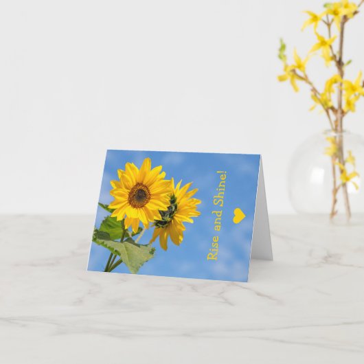 可愛いライズ&シャインヒマワリのアップロード写真文字 カード (黄色い花)