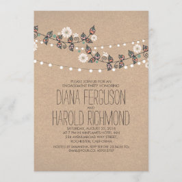 可愛いライトストリングフローラ素朴婚約パーティ 招待状