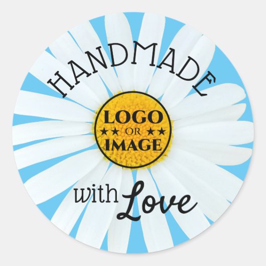 可愛いライトパステルブルーデイジーラブメイド ラウンドシール (正面)