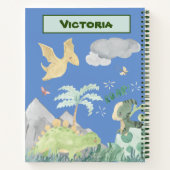 可愛いライトブルー水彩恐竜 ノートブック (裏面)