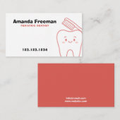 可愛いライトレッド歯&ブラシのアウトライン子供たち歯科医 予約カード (正面/裏面)