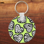 可愛いライムグリーン白黒ゼブラパターンハート キーホルダー (正面)