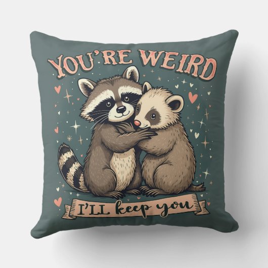 可愛いラクーンとフェレット・ハグとおもしろい引用文 クッション (裏面)