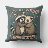 可愛いラクーンとフェレット・ハグとおもしろい引用文 クッション (正面)