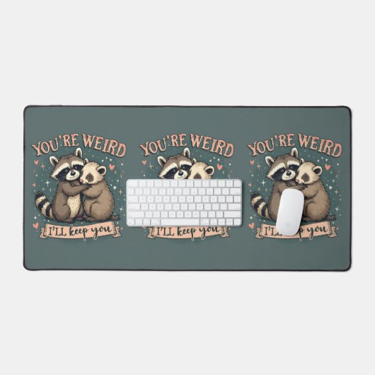 可愛いラクーンとフェレット・ハグとおもしろい引用文 デスクマット (キーボード&マウス)