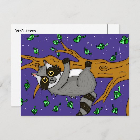 可愛いラクーンの木に、ちょうどことわざこんにちは ポストカード (正面/裏面)