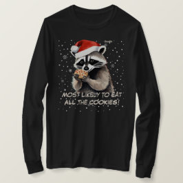 可愛いラクーンの食べクリスマスすべてのクッキー Tシャツ