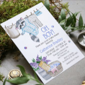 可愛いラクーン洗う日男の子の水色ベビーシャワー 招待状