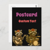 可愛いラクーン音楽遊愛好家のギター&ドラム ポストカード (正面/裏面)