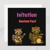 可愛いラクーン音楽遊愛好家のギター&ドラム 招待状 (正面/裏面)