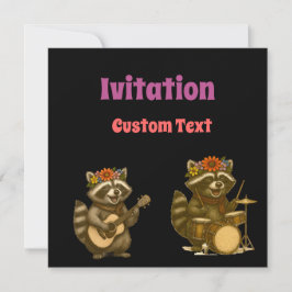 可愛いラクーン音楽遊愛好家のギター&ドラム 招待状