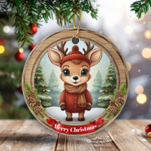 可愛いラスティックパインウッドファンタグ ユニークな雌鹿 🦌🎄
