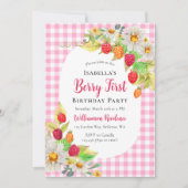 可愛いラズベリーベリーファースト誕生日追加フォト 招待状 (正面)