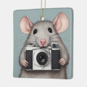 可愛いラットフォトグラファー セラミックオーナメント (左)