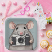 可愛いラットフォトグラファー ペーパープレート (パーティー)