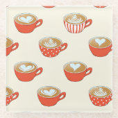 可愛いラテアートinレッドコーヒーマグスパターン ガラスコースター (正面)