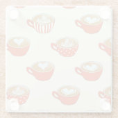 可愛いラテアートinレッドコーヒーマグスパターン ガラスコースター (裏面)