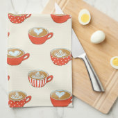 可愛いラテアートinレッドコーヒーマグスパターン キッチンタオル (四つ折り)