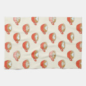 可愛いラテアートinレッドコーヒーマグスパターン キッチンタオル (横)