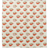 可愛いラテアートinレッドコーヒーマグスパターン シャワーカーテン (正面)