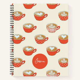 可愛いラテアートinレッドコーヒーマグスパターン ノートブック