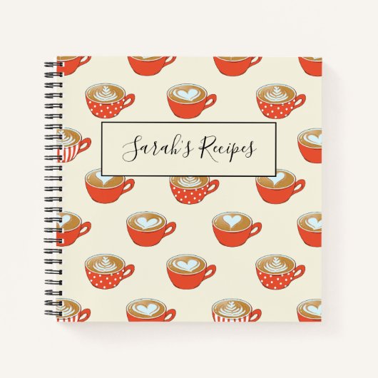 可愛いラテアートinレッドコーヒーマグスパターン ノートブック (正面)