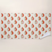 可愛いラテアートinレッドコーヒーマグスパターン ビーチタオル (正面)