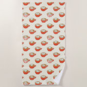 可愛いラテアートinレッドコーヒーマグスパターン ビーチタオル (正面)