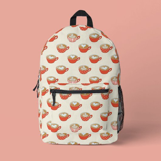 可愛いラテアートinレッドコーヒーマグスパターン プリントバックパック