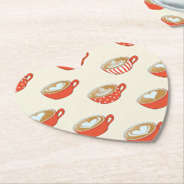 可愛いラテアートinレッドコーヒーマグスパターン ペーパーコースター