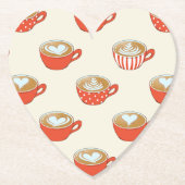 可愛いラテアートinレッドコーヒーマグスパターン ペーパーコースター (正面)