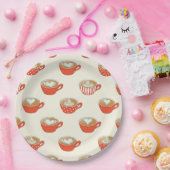 可愛いラテアートinレッドコーヒーマグスパターン ペーパープレート (パーティー)