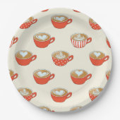 可愛いラテアートinレッドコーヒーマグスパターン ペーパープレート (正面)
