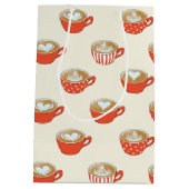 可愛いラテアートinレッドコーヒーマグスパターン ミディアムペーパーバッグ (裏面)