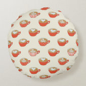 可愛いラテアートinレッドコーヒーマグスパターン ラウンドクッション (裏面)