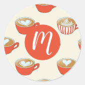 可愛いラテアートinレッドコーヒーマグスパターン ラウンドシール (正面)