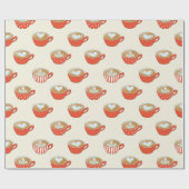 可愛いラテアートinレッドコーヒーマグスパターン ラッピングペーパー (フラット)