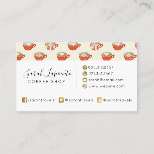 可愛いラテアートinレッドコーヒーマグスパターン 名刺 (裏面)